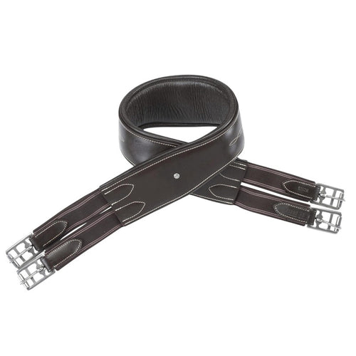 A photo of the Horse and Pony Riding Leather Girth Romeo - Brown in use