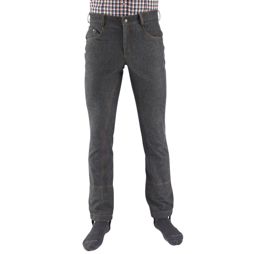 A photo of the Fouganza Straight-Leg Horse Riding Jeans Men's in use