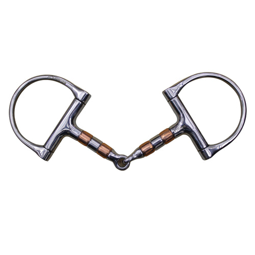A photo of the Horseback Riding D-Ring Snaffle Bit with Copper Rollers for Horse and Pony in use