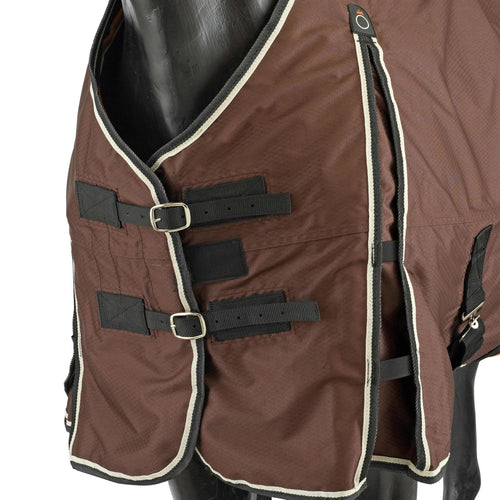 A photo of the Horse Riding Waterproof Turnout Sheet for Horse & Pony Allweather Light - Brown in use