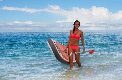 A photo of the Women's Bandeau Swimsuit with Fixed Padded Cups Laeti in use