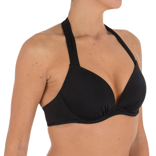 A photo of the Elena Women's Push-Up Swimsuit Top with Fixed Padded Cups - Black in use