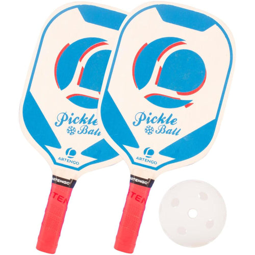 A photo of the Pickleball Set of 2 Rackets - Blue in use