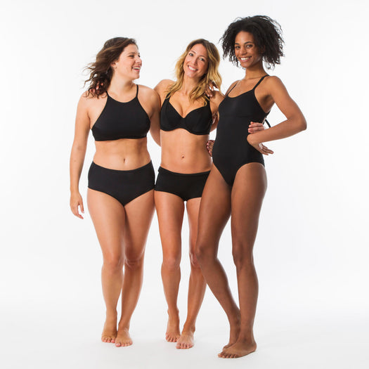 Olaian Andrea Surfing Swimsuit Crop Top with Padded Cups Women's, black Image 3 of 5