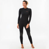 Women's 4 3 mm neoprene SURF 100 wetsuit with back zip black, Image of