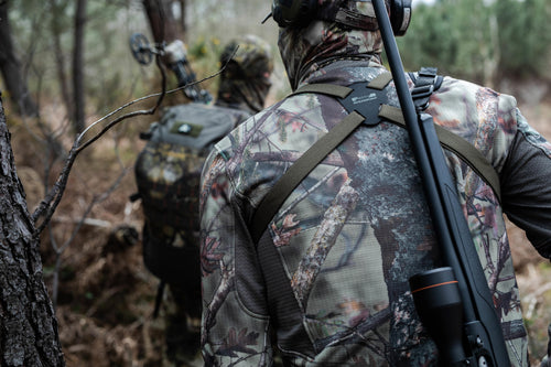 A photo of the Solognac 500 Silent Breathable Hunting Jacket Men's in use