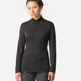 Simond Women's Long-sleeved Merino Zipped Neck T-shirt - MT500, Image of