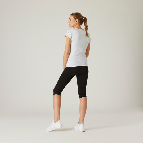 A photo of the Women's Slim-Fit Fitness Cropped Bottoms 500 - Black in use