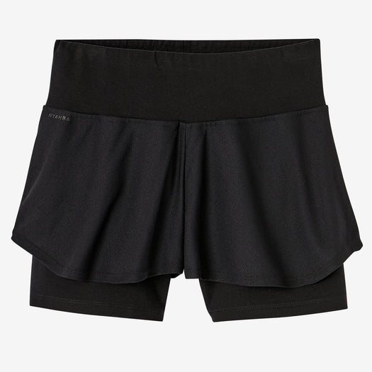 Women's Fitness 2-in-1 Cotton Shorts and Undershorts - Black, black Image 3 of 3