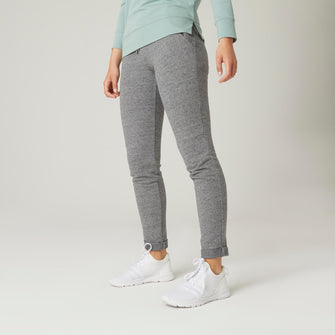 Women's Fitness Slim-Fit Jogging Bottoms 500 - Grey, Image of