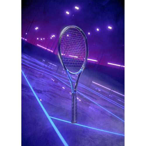 A photo of the Artengo TR930 Spin Tennis Racket Adult Black Blue 10oz in use