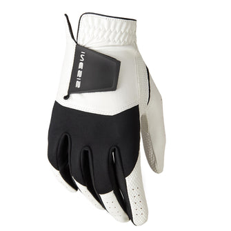 MEN'S GOLF GLOVE LEFT HANDED - 100 WHITE AND BLACK, Image of