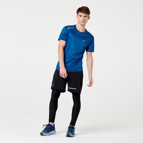 A photo of the Dry+ Men's Breathable Running T-Shirt - Burgundy Red in use