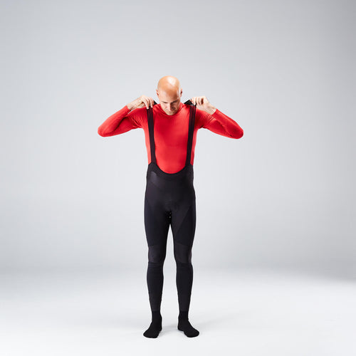A photo of the Van Rysel Water-repellent and Windproof Cycling Tights Men's in use