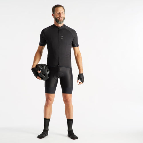 A photo of the Triban RC500 Bib Road Cycling Shorts Men's in use