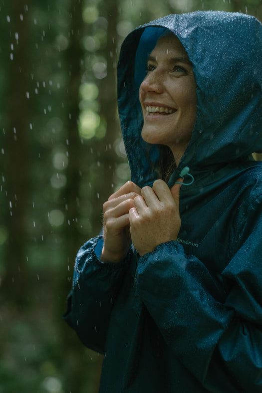 Women's Windproof and Water-repellent Hiking Jacket - Raincut 1 2 Zip, dark petrol blue Image 2 of 4