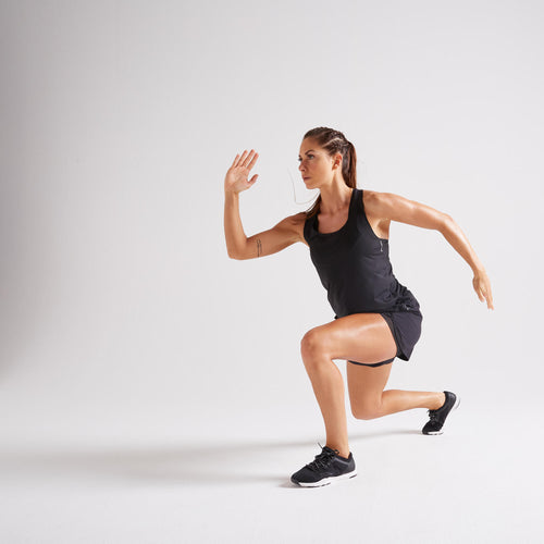 A photo of the Women's 2-in-1 Anti-Chafing Fitness Cardio Shorts - Black in use