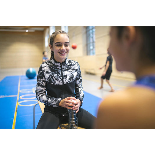 Girls' Light Breathable Gym Jacket W500 - Black Print, black Image 2 of 5