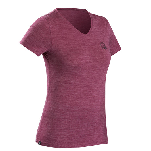Women's Travel Backpacking Merino Wool Short-Sleeved T-Shirt Travel 500 - beige, linen Image 9 of 10