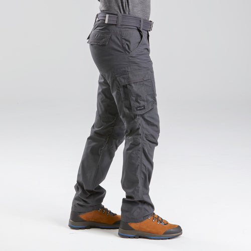 A photo of the Men's Travel Backpacking Cargo Pants - TRAVEL 100 Grey in use