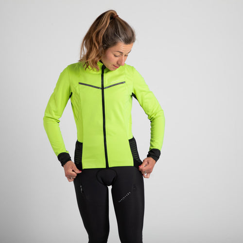 A photo of the Van Rysel Warm and Light Cycling Jacket Women's in use