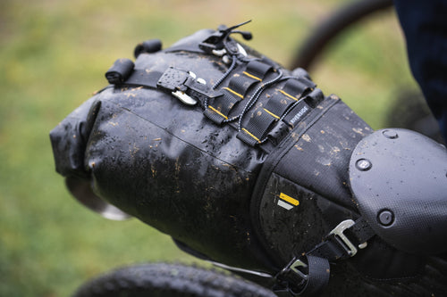 A photo of the Riverside IPX6 Waterproof Saddle Bag Bikepacking 6-15L Bag Only in use