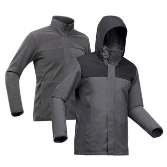 Men's 3-in-1 Waterproof Travel Backpacking Jacket Travel 100 32°F - Grey, Image of