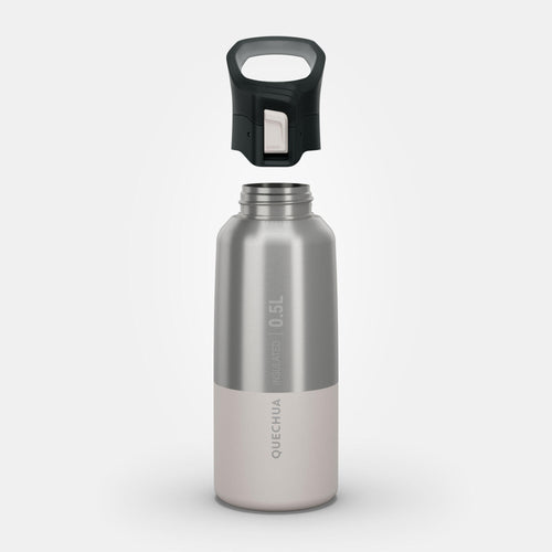 A photo of the Quechua MH900 Double-Wall Insulated 500 ml Water Bottle in use
