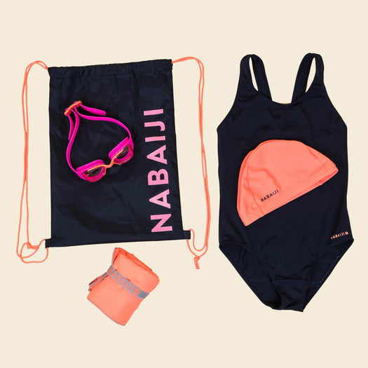START 100 GIRL'S SWIMMING SET - NAVY CORAL (BAG TOWEL GOGGLES CAP SWIMSUIT), navy blue Image 4 of 4