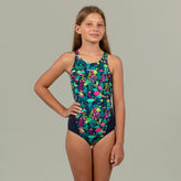 Girls' one-piece swimsuit Kamiye Print - Alg Blue Pink, Image of