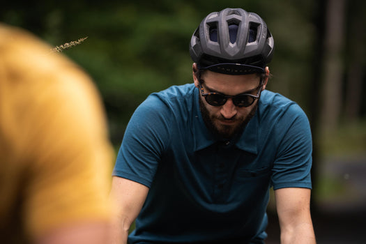 Triban Men's Merino Wool Gravel Cycling Polo Shirt, dark petrol blue Image 10 of 10