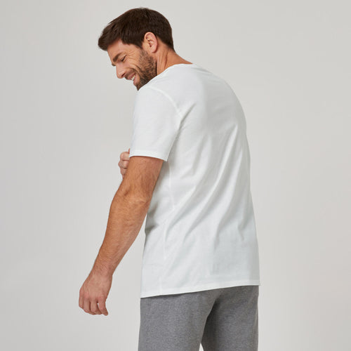 A photo of the Men's Fitness T-Shirt 100 Sportee - White in use