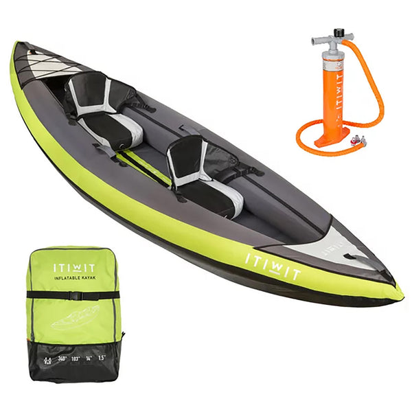 Itiwit by Decathlon - Inflatable Recreational Sit-On Kayak with Pump, 2 Person, Size: 2 People