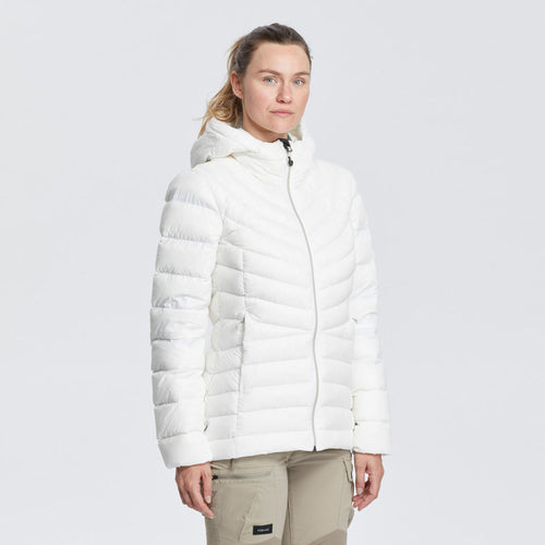 A photo of the Forclaz Women's MT500 Hooded Down Puffer Jacket in use