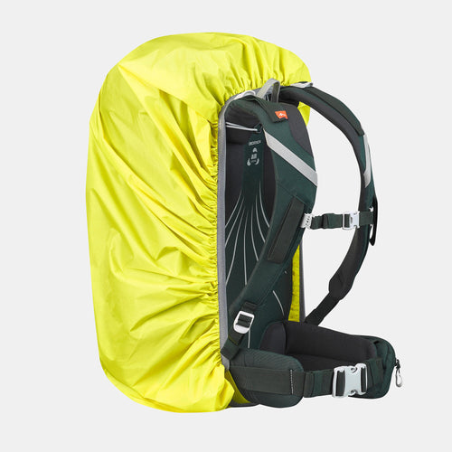 A photo of the Quechua 20 40L Rain Cover for Hiking Backpacks in use