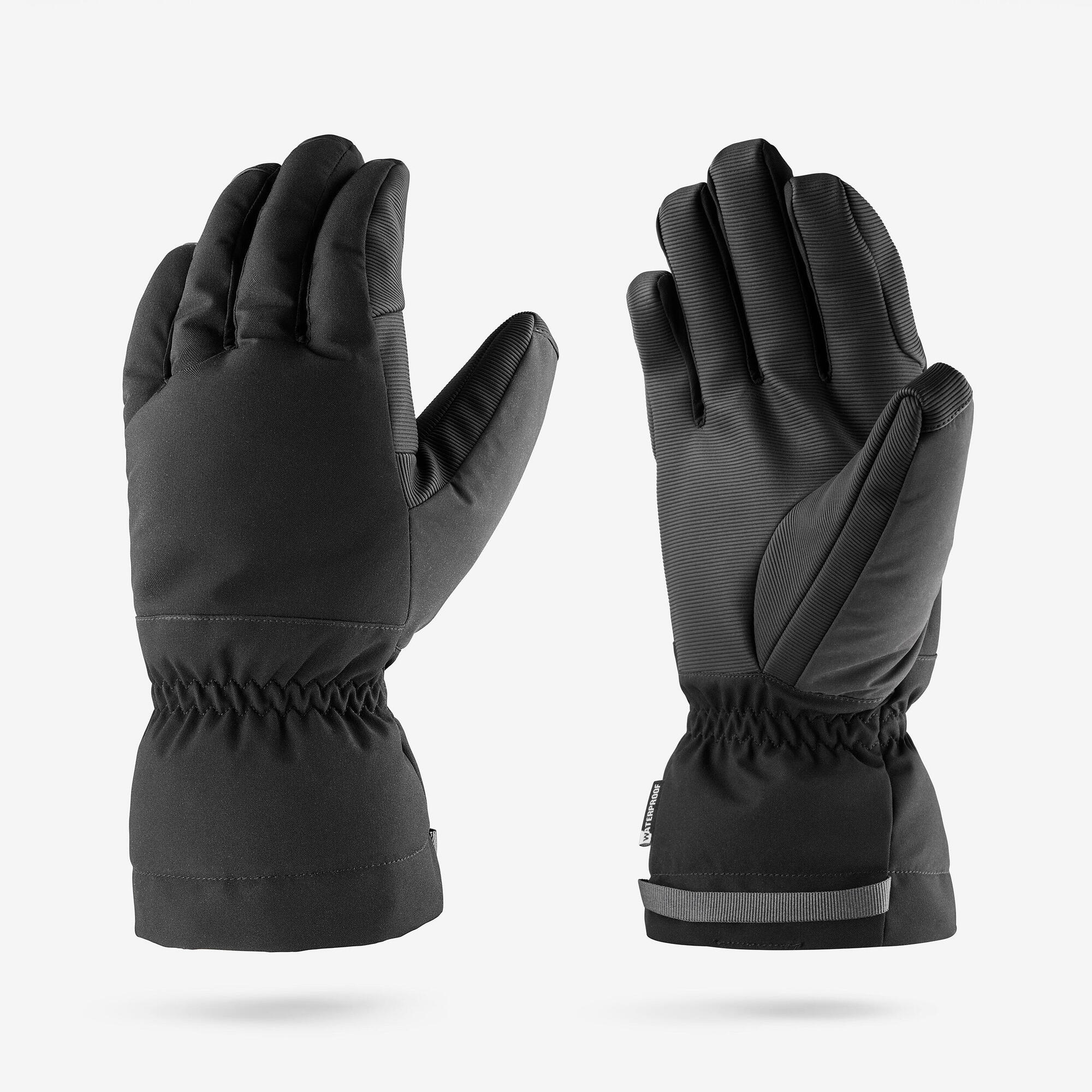 Wedze Adult 500 Waterproof Ski Gloves Smoked Black / L