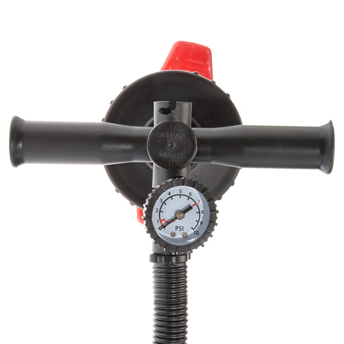A photo of the Quechua Camping Double Action Hand Pump w Gauge Max 7PSI in use