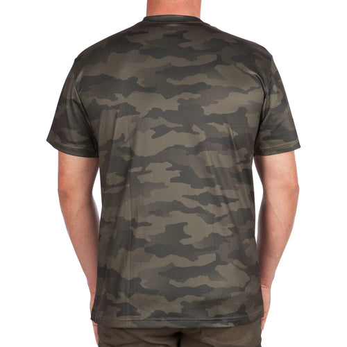 A photo of the Solognac 100 Breathable Short-Sleeved Hunting T-Shirt Men's in use