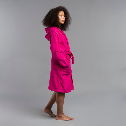 A photo of the Nabaiji 500 Cotton Bathrobe w Hood Women in use