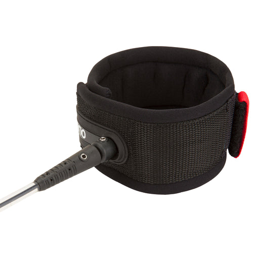 A photo of the Olaian Padded Double Swivel Leash Ø7mm w Rail Saver 9' Board in use