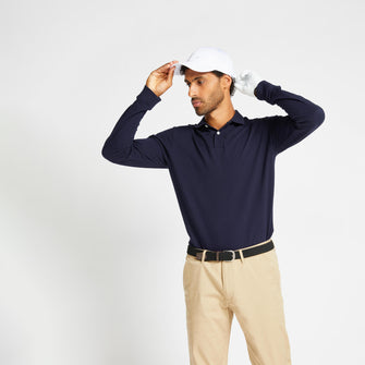 MEN'S GOLF POLO LONG SLEEVED - MW500 NAVY BLUE, Image of