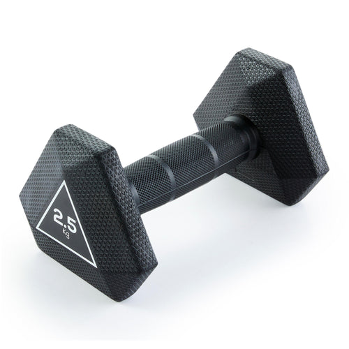 A photo of the Domyos Weight Training Hex Dumbbell 5.5 lbs in use