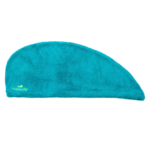 A photo of the Compact Beach Travel Water Hiking w wrap around loop Microfiber Hair Towel in use