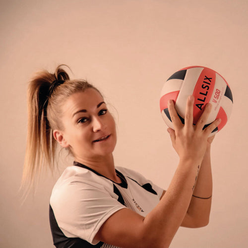 A photo of the Allsix V500 Indoor Volleyball Official Weight & Size in use