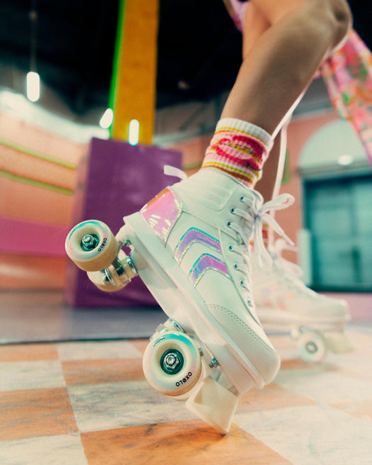 Oxelo Quad Vintage Style Roller Skate 54mm 32A Women's & Kids, white Image 1 of 5