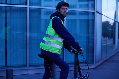 A photo of the Btwin 500 High Visibility Vest in use