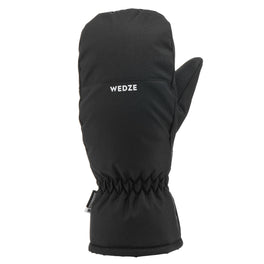 KIDS' WARM AND WATERPROOF SKI MITTENS 100 BLACK, Image of