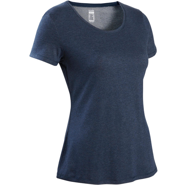 T-shirt fitness manches longues droit col rond coton femme - 500 violet -  DECATHLON El Djazair