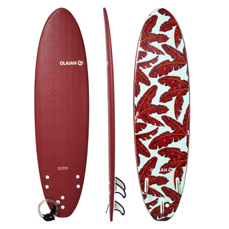Olaian 500 Foam Surfboard 7' 55L Curved Dual Stringer w/ Leash & Soft Edge Fins, Image of