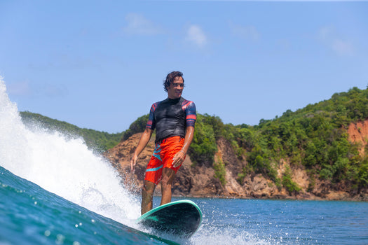 Olaian 900 Foam Surfboard 7' 60L Curved Dual Stringer w Traction pad & Fins, mint blue Image 4 of 5